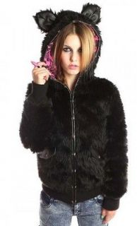 FDW Women New Abbey Dawn Avril Lavigne Midnight Black Fur Hoody Jacket