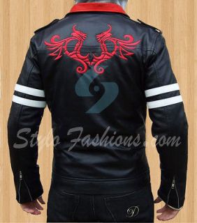 Prototype PS3 Game Alex Mercer Black 100% REAL Leather Jacket/ Dragon