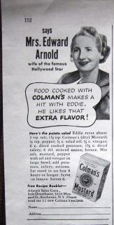1942 Colmans Mustard Tin Mrs. Edward Arnold Ad
