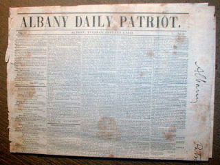 Original 1843 ALBANY DAILY PATRIOT newspaper NEW YORK Volume I # 1