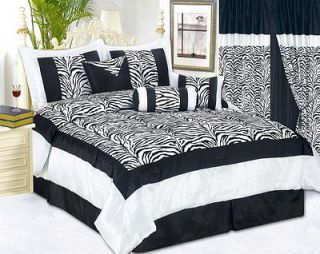 King Black/White Zebra Pattern Comforter Set with Matching Curtain