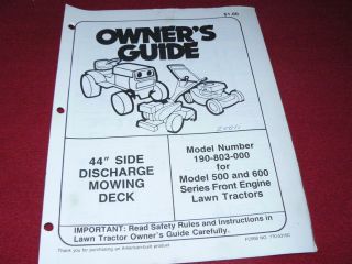 Oliver White Tractor 500 & 600 Lawn Tractor 44 Deck Operators Manual