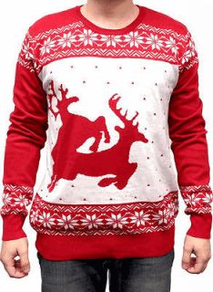 Adult Red White Ugly Christmas Funny Sweater Two Big Humping Reindeer
