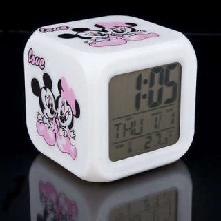 Change 7 Color Digital Temperature Alarm Clock Lovey Mickey Mouse neu