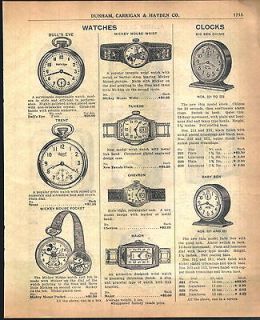 1933 AD Mickey Mouse Watches Wrist Pocket Fob Westclox Alarm Clocks