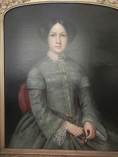 Lifesized Antique Framed Portrait Oil Painting Lady In Green Dress