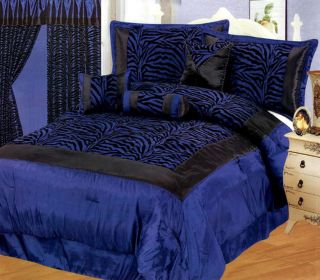 Zebra Print NAVY BLUE BLACK Comforter Set Twin,Full,Queen,King,Curtain