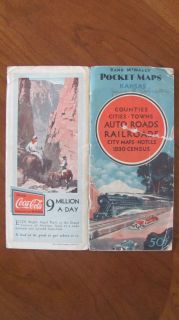 Rand McNally Vintage 1932 Kansas Map/Auto Road Railroad Hotels/Electri