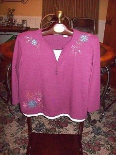 PLUS SIZE XL 1X ALFRED DUNNER PETITE PURPLE EMBELLISHED TOP