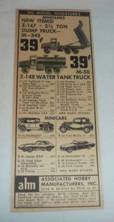 slim 1962 AHM models ad ~ Dump Truck, Water Tank Truck, more