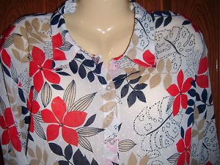 SIZE TOP BLOUSE SHIRT 18 1X ALFRED DUNNER SHEER NWOT WHITE RED NAVY