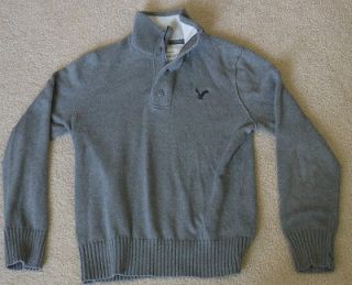 mens AE american eagle mock sweater button zip gray medium