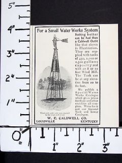 1906 W E CALDWELL Steel Windmill Water Pump Storage Tank magazine Ad
