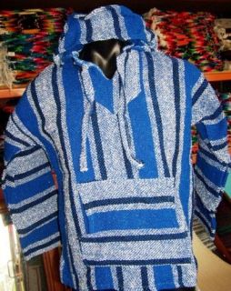 MEXICAN BAJA SURFER PONCHO HOODIE LARGE BROWN + WHITE WITH FRONT