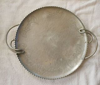 Vtg Wrought Farberware Metal Forge Aluminum Hammered Round Serving