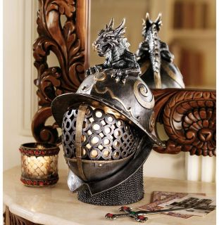 Ferocious Dragon Helmet Medieval Armor Table Lamp Gothic Illuminated
