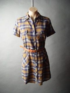 Plaid Country Western Casual Cotton Belted Button Down Shirt 11 mv