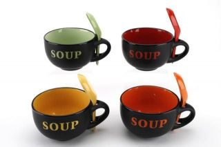 Ceramic Soup Bowls With Matching Spoon