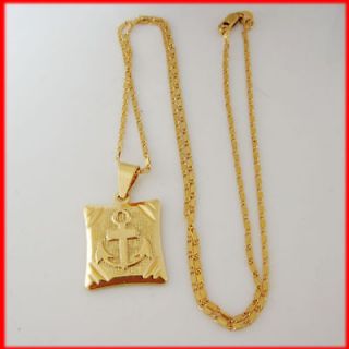 NEW 18K YELLOW GOLD GP OVERLAY 18.8 NECKLACE&ANCHOR SIGN PENDANT