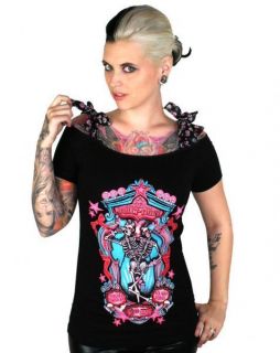 Annabel Bow SS Blue Skull Skelly Twins Too Fast Apparel Ladies Top