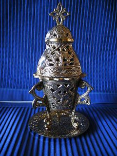 Antique Brass Greek Orthodox Table Top Sitting Vigil Lamp Handmade