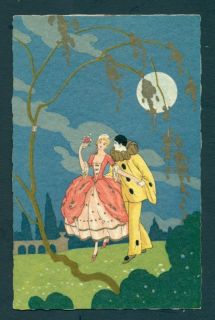 B1172 Meschini postcard, Pierrot and woman in moonlight