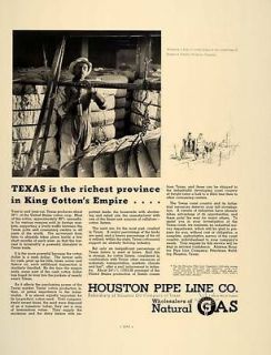 1937 Ad Houston Pipe Line Co. Natural Gas Cotton Texas   ORIGINAL