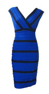 Cobalt Blue And Black Lace Shutter Pleat Contour Dress Size 16 New