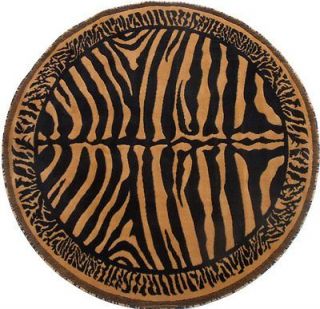 Zebra Black & Gold Skin Print Woven 5x5 Area Rug Actual Size 410 x 4