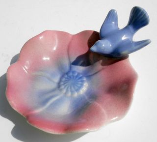 Old Antique ROYAL COPLEY Blue Bird on Pink Flower Vanity Soap Dish