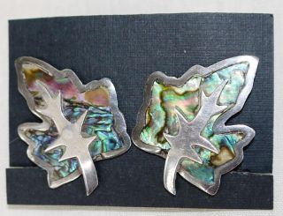 Vintage Melicio Rodriguez .925 Sterling Silver/Abalone Leaf Screw Post