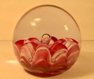 Large Vintage Monte Dunlavy Controlled Bubble Paperweight, Hot Stamped