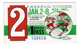 Milwaukee Transit Trolley Ticket Pass January 2   8 1938 Ice Skating