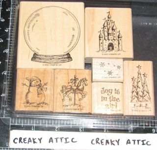 STAMPIN UP SNOWGLOBE 7 RUBBER STAMPS CASTLE HORSE
