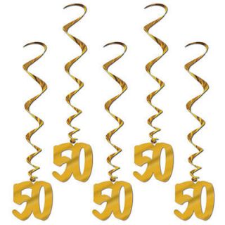 50th Birthday Party (Age 50) #50 GOLD HANGING WHIRLS DECORATIONS   NEW