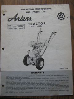Ariens 6 HP Tractor Parts List & Operator Manual