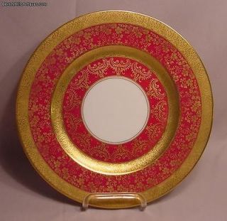 12 Hutschenreuthe r Gelb. Bavaria Red & Gold Decorative Antique Plates