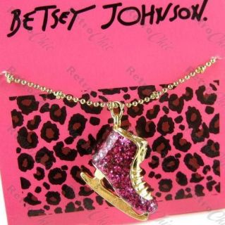 BETSEY JOHNSON vintage 80s ICE SKATE shoe CHARM NECKLACE hot pink/gold