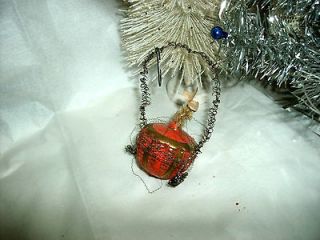 ANTIQUE/VINTAGE ORANGE MERCURY GLASS FLOWER VASE/BASKET CHRISTMAS