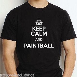 KEEP CALM AND PAINTBALL T SHIRT SIZES UNIQUE BULLETS EQUIPMENT LASER