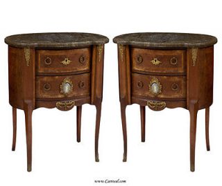 Pair of Antique Louis XV Marble Top End Tables with Brass Accenting