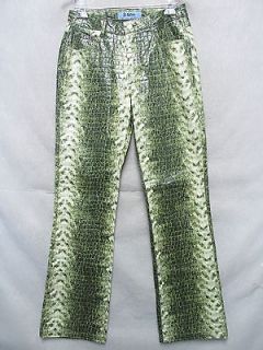 A5076 jr s White/Green Fake Alligator Disco Pants Ladies 7/8
