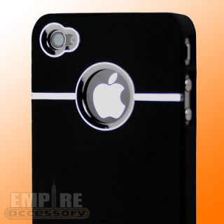 CHROME LOGO HARD BACK CASE COVER BLACK for Apple iPhone 4 4G Att GSM