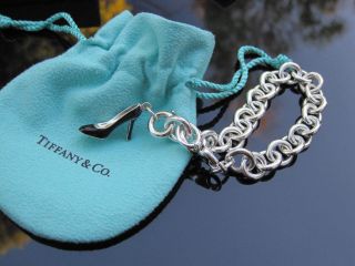 Tiffany & Co Silver Black Enamel Pump With Blue Sole Shoe Charm