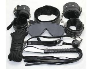 BONDAGE KIT SET 7 Items neck collar whip ball gag handcuffs rope mask