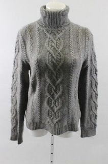 CECE Gray Cashmere Cable Knit Long Sleeve Turtleneck Sweater Size