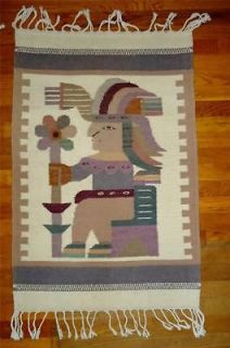 Peru Mayan Tribal Throw Rug Carpet Purple Mauve Lilac Flower EC
