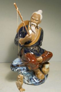 Man Fishing Statue Made of Red Ware Syran Artistic Ceramic Factory