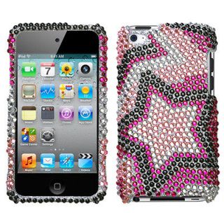 For Apple iPod Touch 4 Twin Stars Full Bling Stone Hard Phone Case