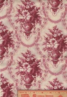 Valance Burgundy Toile Victorian Flower Vase cotton fabric curtain